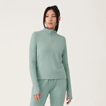 Green Women's Allbirds Performance Quarter Zip Hoodie | ZA4773NB