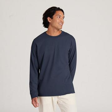Navy Men's Allbirds Allgood Cotton Long Sleeve T Shirts | ZA4290FM