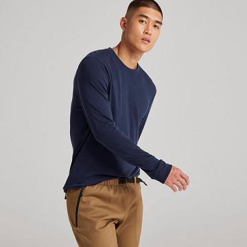 Navy Men's Allbirds Long Sleeve Sea T Shirts | ZA4282XF