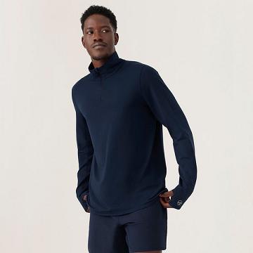 Navy Men's Allbirds Performance Quarter Zip Hoodie | ZA4328QZ