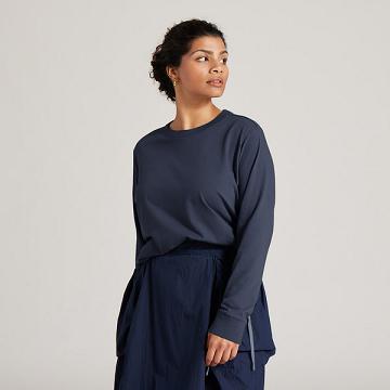 Navy Women's Allbirds Allgood Cotton Long Sleeve T Shirts | ZA4742EX