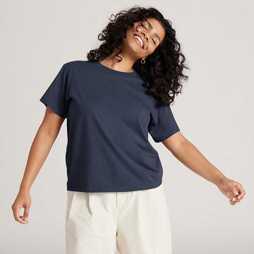Navy Women's Allbirds Allgood Cotton T Shirts | ZA4747BC