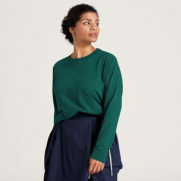 Turquoise Women's Allbirds Allgood Cotton Long Sleeve T Shirts | ZA4743WY