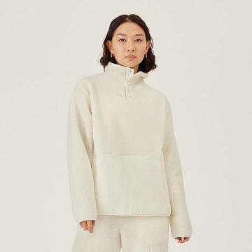 White Women's Allbirds Fluff Fleece Pullover Hoodie | ZA4778SO